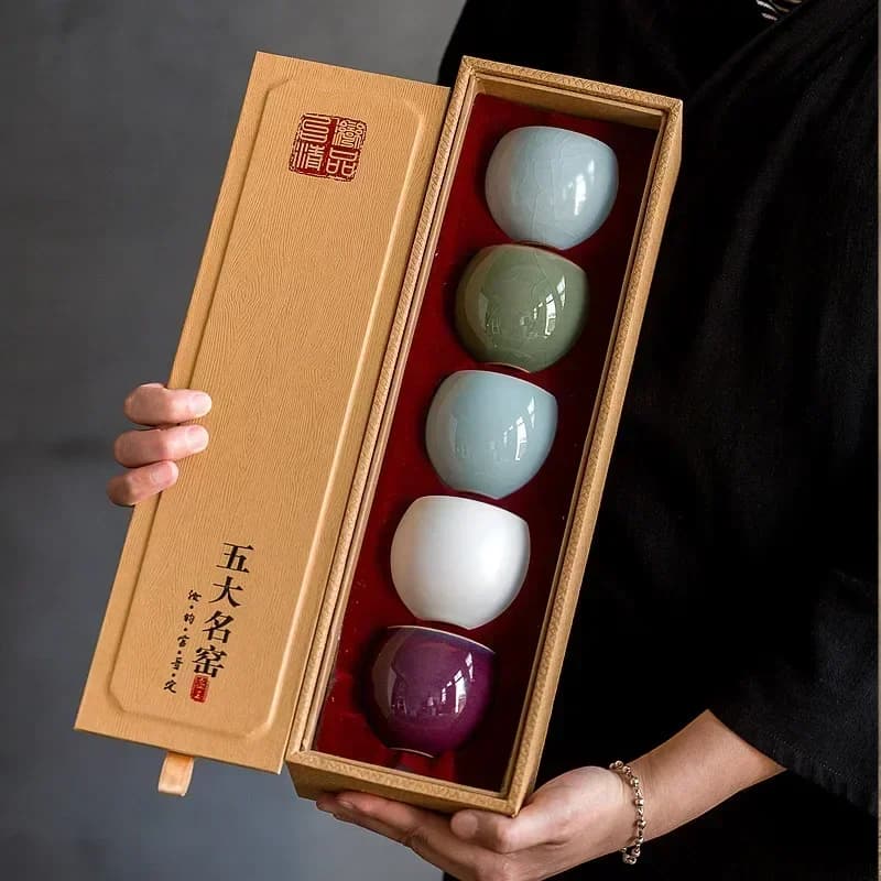 Chinese tea cup Fu Kung tea set Ru single Kiln sample cup Tea owner cup gift box set group 120ml