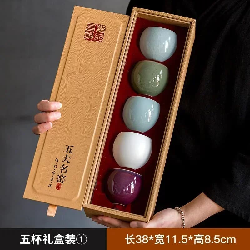 Chinese tea cup Fu Kung tea set Ru single Kiln sample cup Tea owner cup gift box set group 120ml